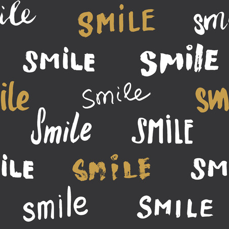 A Smile lettering seamless pattern. Hand drawn sketched calligraphic signs vector illustrationのイラスト素材