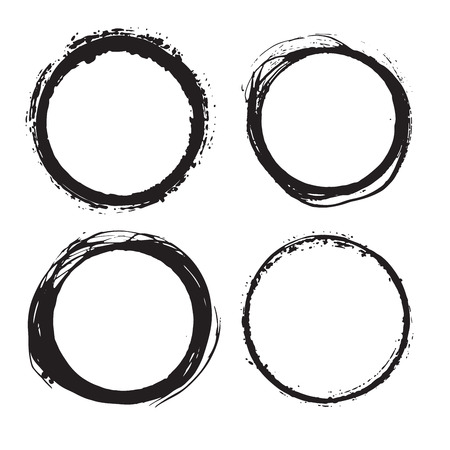Round Frames, grunge textured hand drawn elements set, vector illustration.のイラスト素材