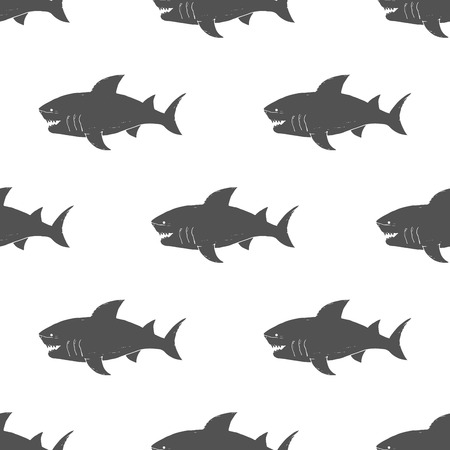 Shark seamless pattern, Hand drawn sketched doodle shark, vector illustration.のイラスト素材