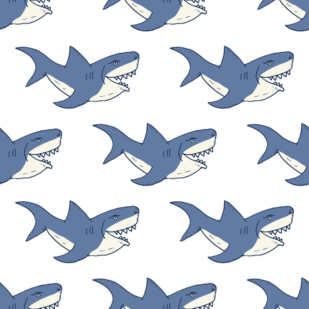 Shark seamless pattern, Hand drawn sketched doodle shark, vector illustration.のイラスト素材