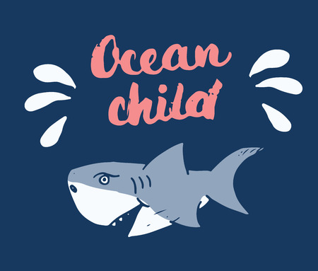 Cute Shark hand drawn sketch, T-shirt print design vector illustration.のイラスト素材
