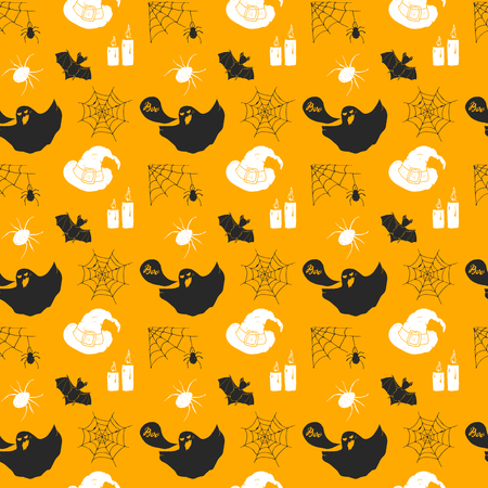 Halloween seamless pattern. Hand drawn sketched background, party invitation or holiday banner design vector illustration .のイラスト素材