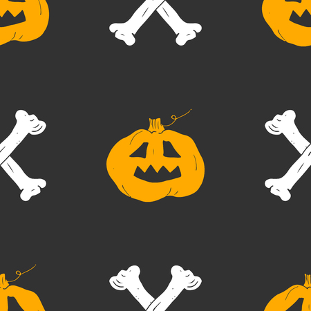 Halloween seamless pattern. Hand drawn sketched background, party invitation or holiday banner design vector illustration .のイラスト素材