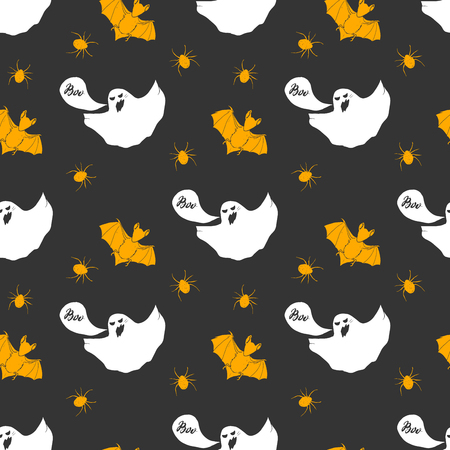 Halloween seamless pattern. Hand drawn sketched background, party invitation or holiday banner design vector illustration .のイラスト素材