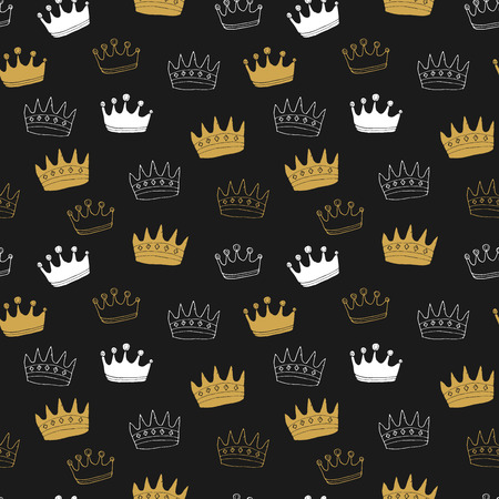 Crown Seamless Pattern, hand drawn royal doodles background, Vector Illustration.のイラスト素材
