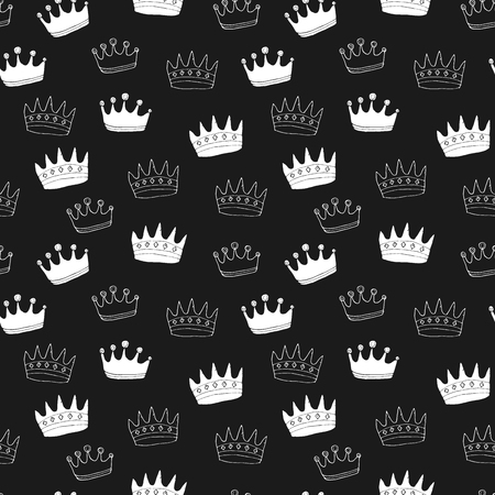 Crown Seamless Pattern, hand drawn royal doodles background, Vector Illustration.のイラスト素材