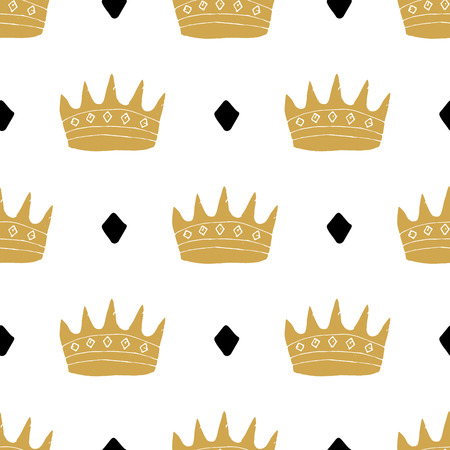 Crown Seamless Pattern, hand drawn royal doodles background, Vector Illustration.のイラスト素材