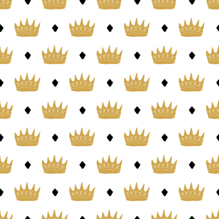 Crown Seamless Pattern, hand drawn royal doodles background, Vector Illustration.のイラスト素材