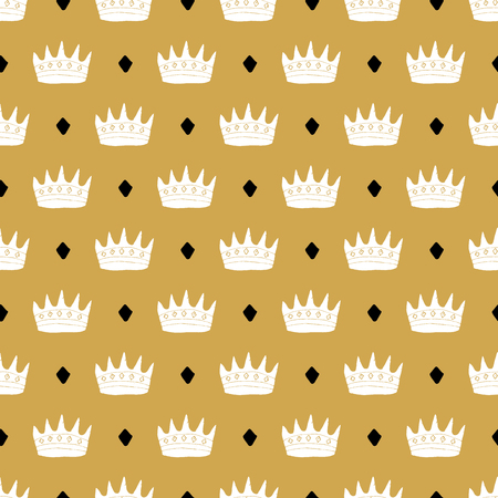 Crown Seamless Pattern, hand drawn royal doodles background, Vector Illustration.のイラスト素材