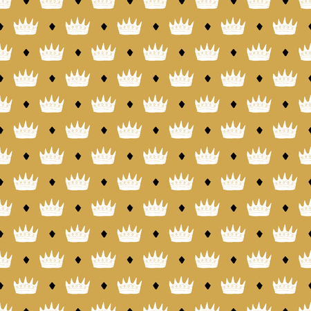 Crown Seamless Pattern, hand drawn royal doodles background, Vector Illustration.のイラスト素材