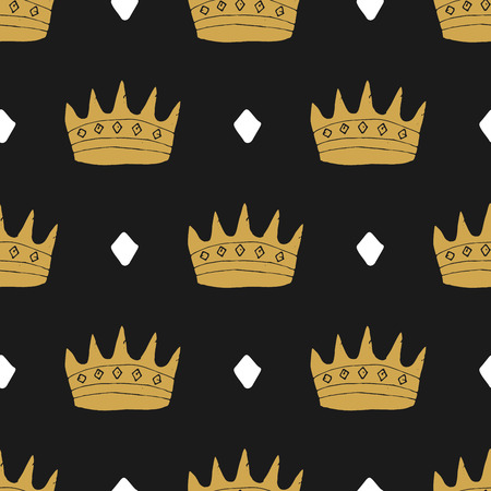 Crown Seamless Pattern, hand drawn royal doodles background, Vector Illustration.のイラスト素材