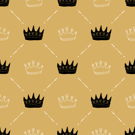 Crown Seamless Pattern, hand drawn royal doodles background, Vector Illustration.のイラスト素材