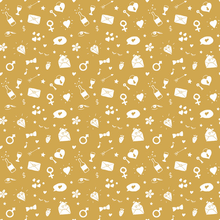 Love and Valentine Day seamless pattern vector illustration. Hand drawn sketched doodle romantic symbols background.のイラスト素材