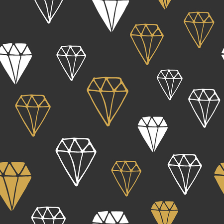 Diamond seamless pattern vector illustration. Hand drawn sketched doodle diamond symbols background.のイラスト素材