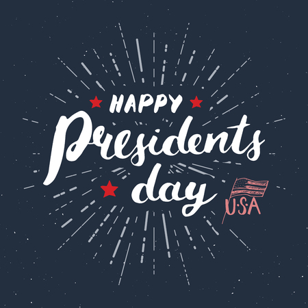 Happy President's Day Vintage USA greeting card, United States of America celebration. Hand lettering, american holiday grunge textured retro design vector illustrationのイラスト素材