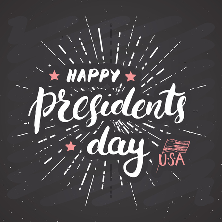 Happy President's Day Vintage USA greeting card, United States of America celebration. Hand lettering, american holiday grunge textured retro design vector illustration on ckalkboardのイラスト素材