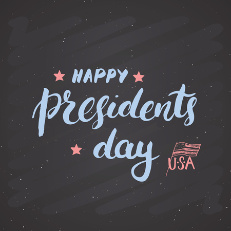 Happy President's Day Vintage USA greeting card, United States of America celebration. Hand lettering, american holiday grunge textured retro design vector illustration on ckalkboardのイラスト素材