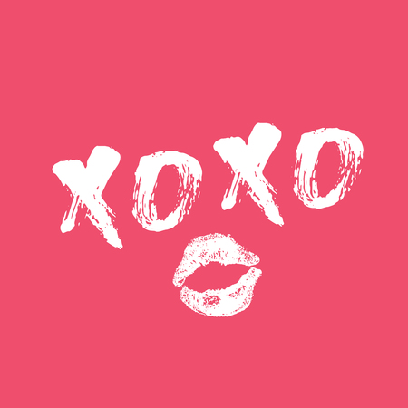 XOXO brush lettering sign, Grunge calligraphic hugs and kisses Phrase, Internet slang abbreviation XOXO symbols, vector illustration.のイラスト素材