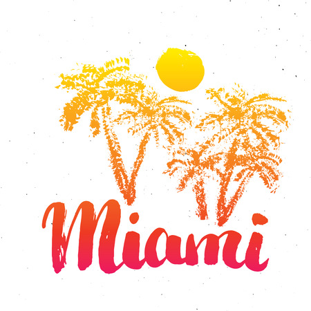 Miami Calligraphy lettering handwritten sign, Hand drawn grunge calligraphic text. Vector illustration .のイラスト素材