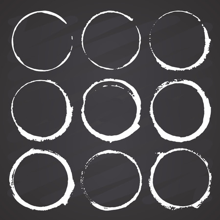 Round Frames, grunge textured hand drawn elements set, vector illustration on chalkboard background.のイラスト素材