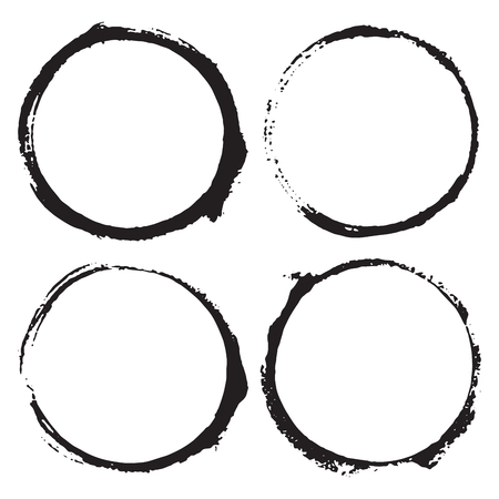 Round Frames, grunge textured hand drawn elements set, vector illustration.のイラスト素材