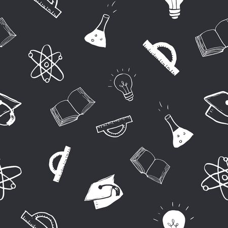 School seamless pattern Hand Drawn Doodles, Vector Illustration.のイラスト素材