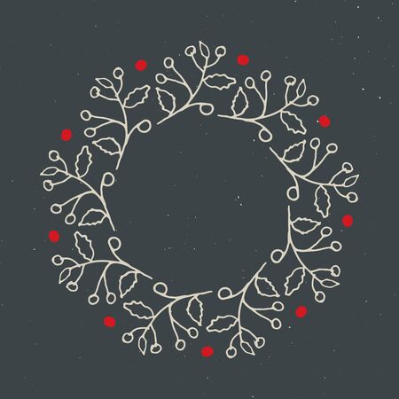 Christmas wreath Round Frames set hand drawn doodles. Vector illustration.のイラスト素材