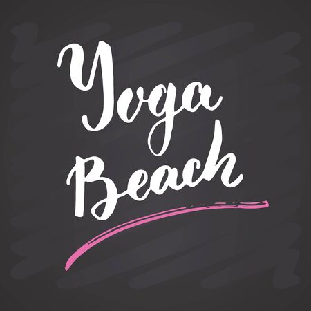 Yoga Hand Drawn labels Set. Calligraphic Letterings with sketch doodle elements. Vector illustration. on chalkboard background.のイラスト素材