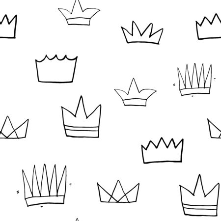 Crown Seamless Pattern, hand drawn royal doodles background, Vector Illustration.のイラスト素材