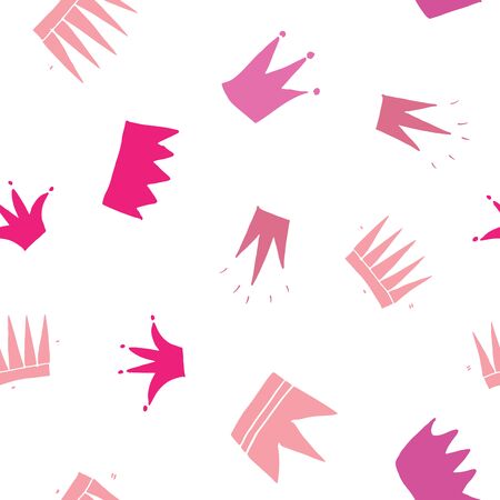 Crown Seamless Pattern, hand drawn royal doodles background, Vector Illustration.のイラスト素材