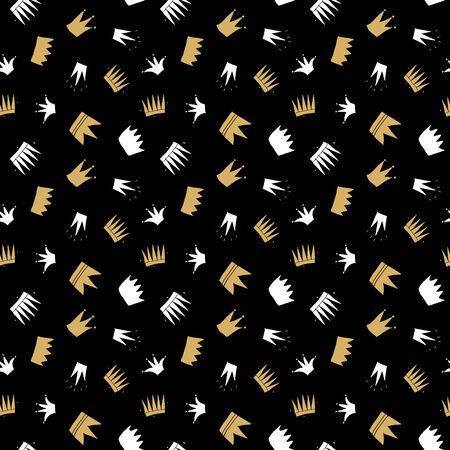Crown Seamless Pattern, hand drawn royal doodles background, Vector Illustration.のイラスト素材