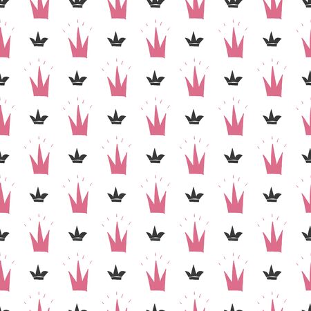 Crown Seamless Pattern, hand drawn royal doodles background, Vector Illustration.のイラスト素材