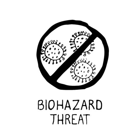 Biohazard threat lettering Hand Drawn icon. Vector illustration isolated on white background.のイラスト素材