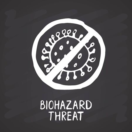 Biohazard threat lettering Hand Drawn icon. Vector illustration on chalkboard background.のイラスト素材