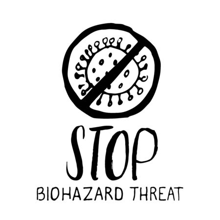 Biohazard threat lettering Hand Drawn icon. Vector illustration isolated on white background.のイラスト素材