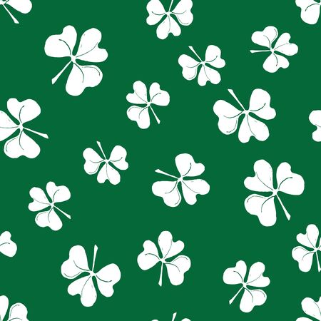 Clover leaf seamless pattern, hand drawn doodle vector illustration. St Patricks Day symbol, Irish lucky shamrock background.のイラスト素材