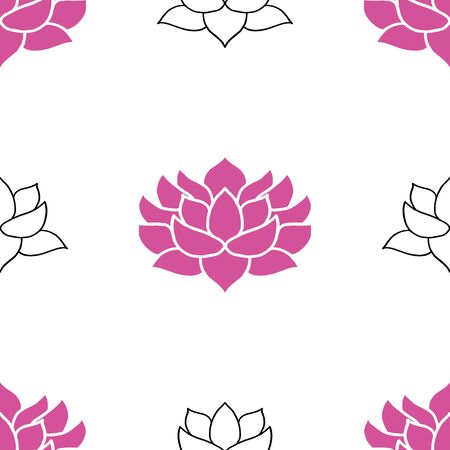 Lotus flower Seamless Pattern, Hand Drawn doodle background. Vector illustration.のイラスト素材