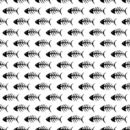 Fish bones Seamless pattern. Fish skeleton doodle, Hand drawn Cartoon Vector illustration.のイラスト素材