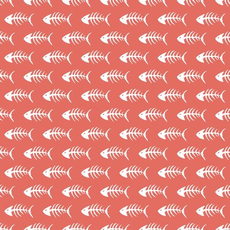 Fish bones Seamless pattern. Fish skeleton doodle, Hand drawn Cartoon Vector illustration.のイラスト素材