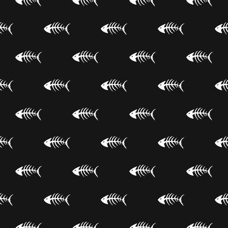 Fish bones Seamless pattern. Fish skeleton doodle, Hand drawn Cartoon Vector illustration.のイラスト素材