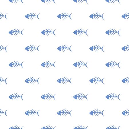 Fish bones Seamless pattern. Fish skeleton doodle, Hand drawn Cartoon Vector illustration.
