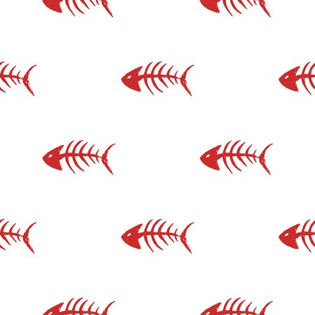 Fish bones Seamless pattern. Fish skeleton doodle, Hand drawn Cartoon Vector illustration.
