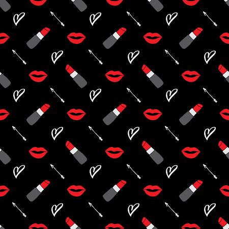 Lipstick seamless pattern, hand drawn fashion and beauty elements, vector illustration.のイラスト素材