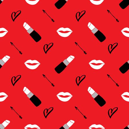 Lipstick seamless pattern, hand drawn fashion and beauty elements, vector illustration.のイラスト素材
