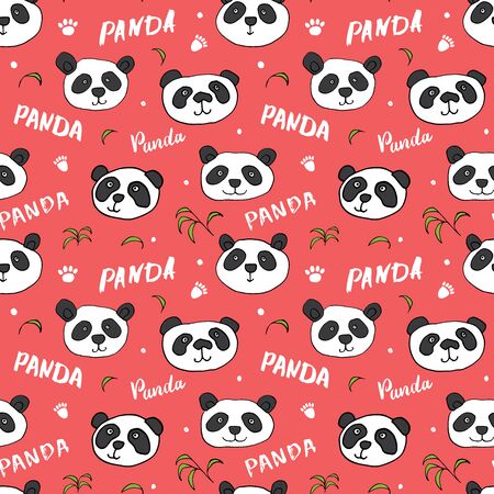Cute Panda bear Seamless pattern. Cute Animals doodle, Hand drawn Cartoon Vector illustration.のイラスト素材