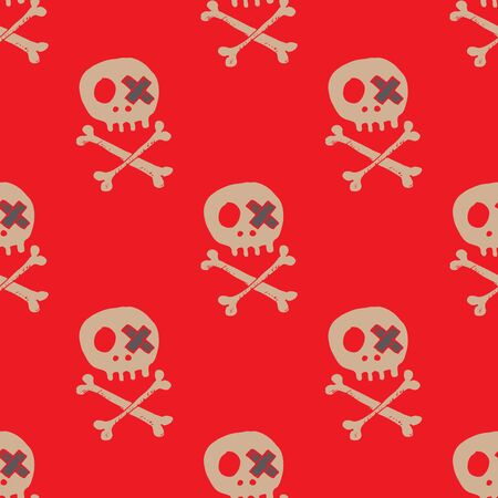 Skulls and bones Seamless pattern. Cute Doodles pirate sketch. Hand drawn Cartoon Vector illustration.のイラスト素材