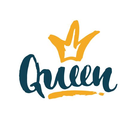 Queen lettering quote with Hand drawn crown, calligraphic sign. Vector illustration.のイラスト素材