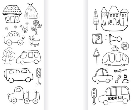Cars Cartoon Set. Cute transport Doodles collection, vector illustration.のイラスト素材