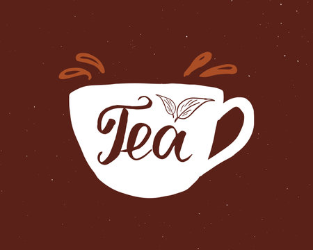 Tea lettering handwritten sign, Hand drawn grunge calligraphic text. Vector illustration.のイラスト素材