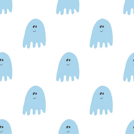 Cute ghost seamless pattern design. Halloween holiday, cartoon background, vector illustration.のイラスト素材